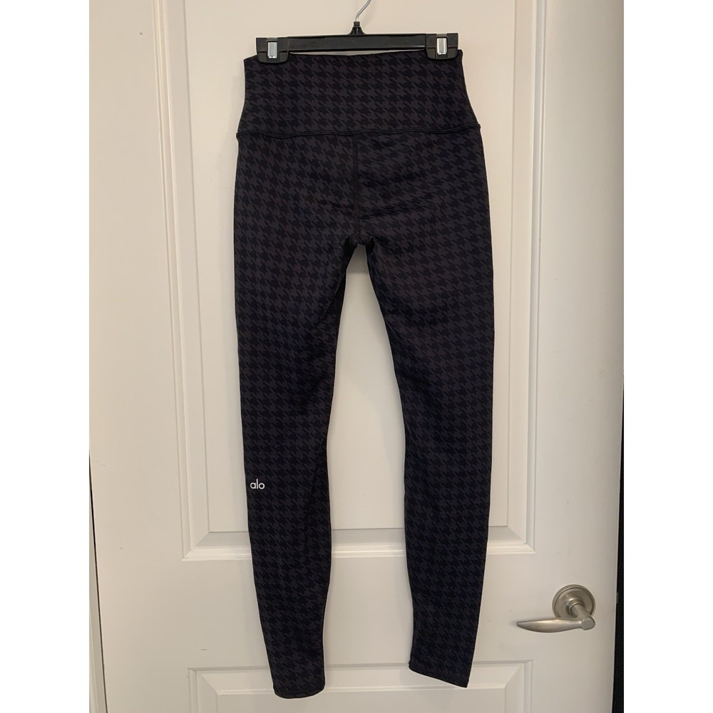 Alo Yoga High-Waist Airbrush Leggings Small Houndstar Houndstooth Grey Black